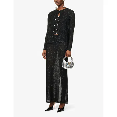 Alessandra Rich Womens Black Black Sequin Split Knitted Maxi Skirt