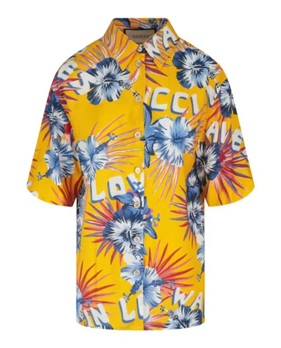Pre-owned Gucci Women's  Wild Flower Printed Shirt In Yellow