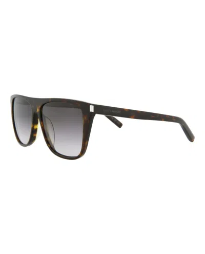 Pre-owned Saint Laurent Square Rectangle Sunglasses/30006302003) In Havana/grey (sl1f In Gray
