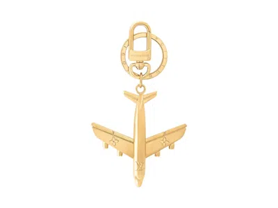 Pre-owned Louis Vuitton Lv Plane Key Holder And Bag Charm In Gold/tone