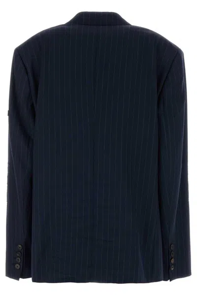 Balenciaga Wool Blazer With Embroidered Pinstripe Pattern In Blue
