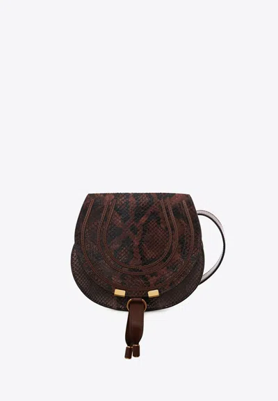 Chloé Small Marcie Saddle Python-embossed Crossbody Bag