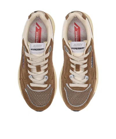 Autry Hyperway Sneakers In Cigar And Silver Mesh And Suede In Brown