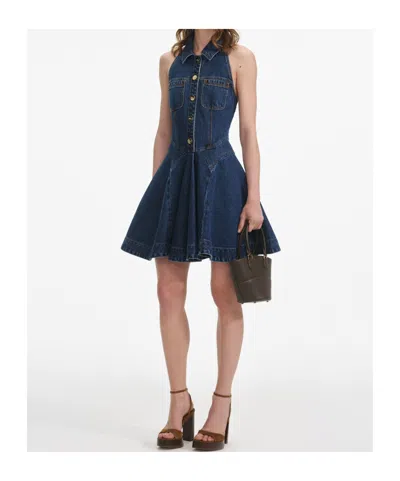 Self-portrait Denim Sleeveless Flared Mini Dress