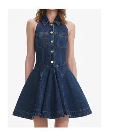 Self-portrait Denim Sleeveless Flared Mini Dress