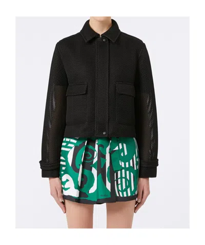Max Mara Boxy Jacket In Technical Mesh In Black