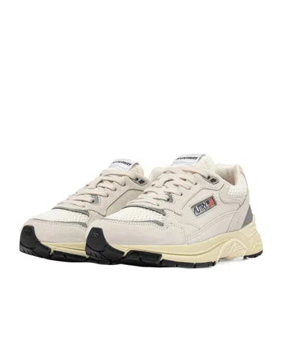 Autry Hyperway Sneakers In White And Silver Mesh And Suede