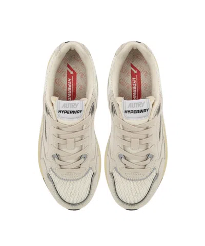 Autry Hyperway Sneakers In White And Silver Mesh And Suede