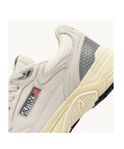 Autry Hyperway Sneakers In White And Silver Mesh And Suede