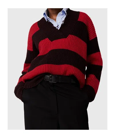 Stella Mccartney Striped V Neck Knitwear With Distressed Detailing