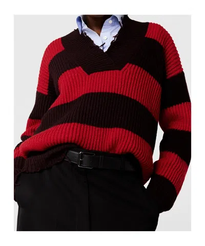 Stella Mccartney Striped V Neck Knitwear With Distressed Detailing