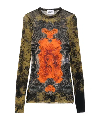 Jean Paul Gaultier Graphic Print Sheer Fabric Tops In Multi