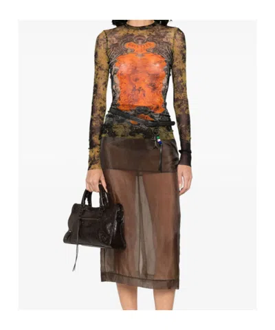 Jean Paul Gaultier Graphic Print Sheer Fabric Tops In Multi
