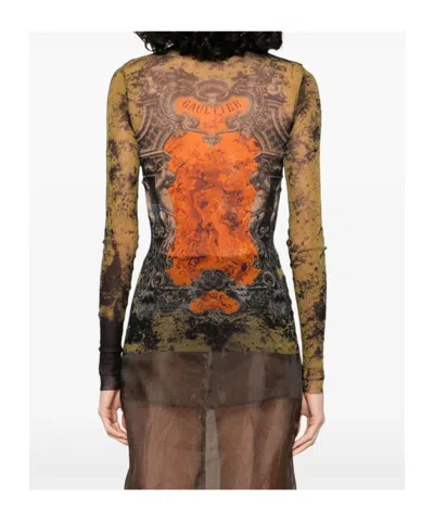 Jean Paul Gaultier Graphic Print Sheer Fabric Tops In Multi