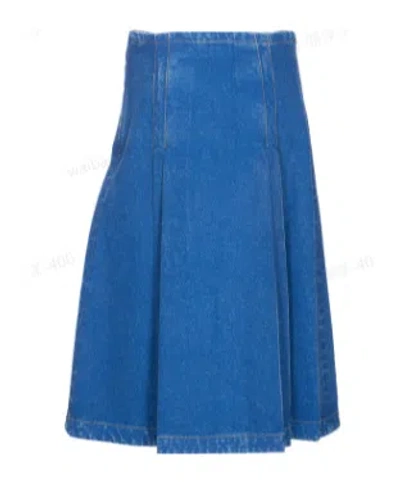 Marni Denim High Waist Midi Skirt With Pleated Detail