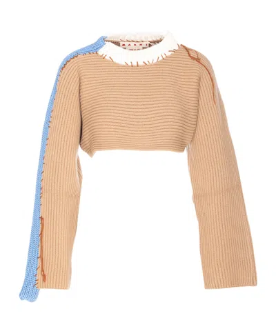 Marni Women Bicolor Cropped Sweater With Stitching
