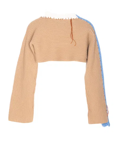 Marni Women Bicolor Cropped Sweater With Stitching