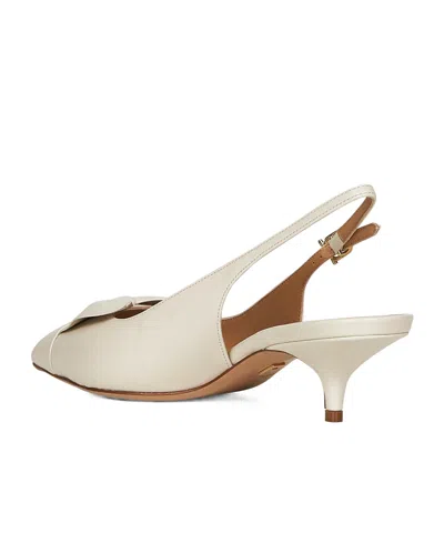 Ferragamo Women Ivory Nappa Leather Bow Slingback Pumps In White
