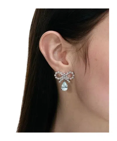 SELF-PORTRAIT MICRO BOW BLUE DROPLET EARRINGS 