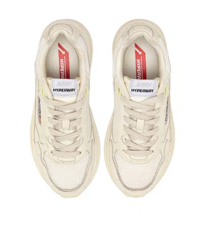 Autry Hyperway Sneakers In Whisper White Laminated Leather And Mesh In White