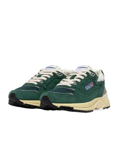 Autry Hyperway Sneakers In Malachite Color And Silver-tone Suede And Mesh In Green
