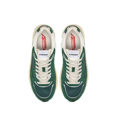 Autry Hyperway Sneakers In Malachite Color And Silver-tone Suede And Mesh In Green