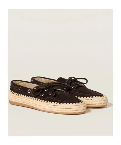 Miu Miu Suede And Raffia Boat Shoes
