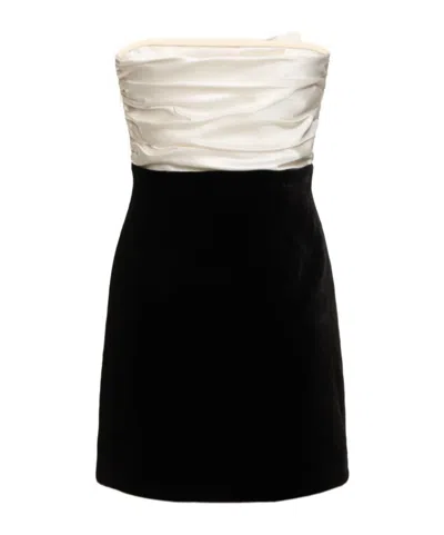 Alessandra Rich Strapless Bow-embellished Silk-duchesse And Velvet Mini Dress In Black