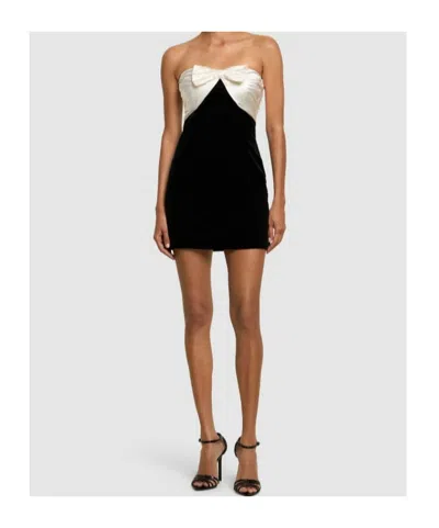 Alessandra Rich Strapless Bow-embellished Silk-duchesse And Velvet Mini Dress In Black
