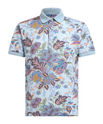 Etro , Cotton Polo Shirt With Print, Man, Sky Blue, Size 3xl