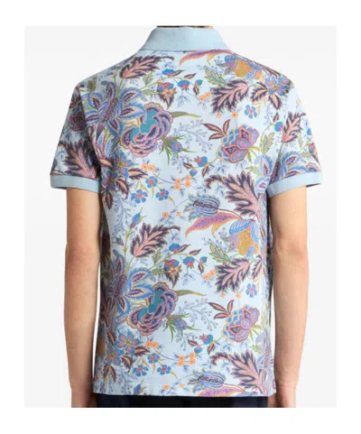 Etro , Cotton Polo Shirt With Print, Man, Sky Blue, Size 3xl