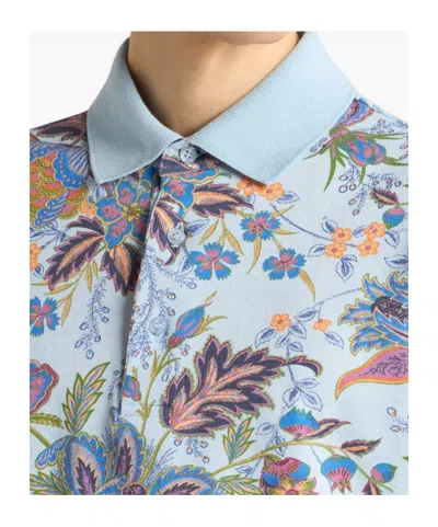 Etro , Cotton Polo Shirt With Print, Man, Sky Blue, Size 3xl