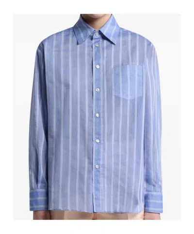 Etro Striped Cotton Shirt In Blue