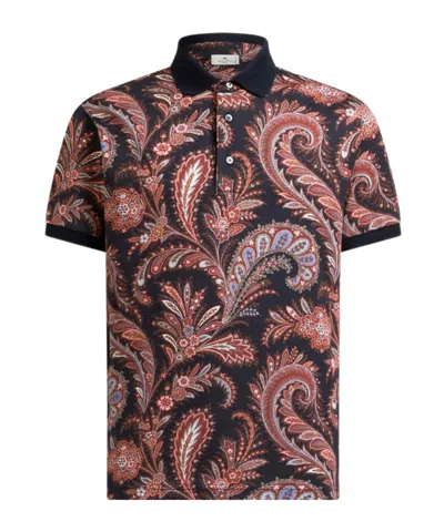 Etro Multicolor Paisley Flowers Polo In Brown
