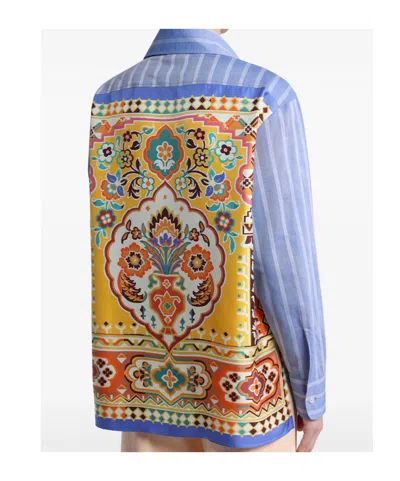 Etro Striped Cotton Shirt In Blue