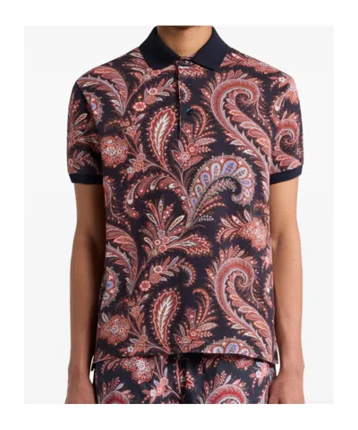 Etro Multicolor Paisley Flowers Polo In Brown