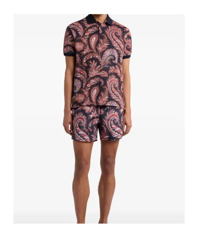 Etro Multicolor Paisley Flowers Polo In Brown