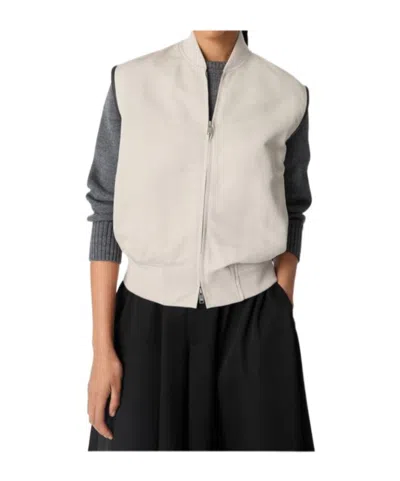 Bottega Veneta Twill Vest With Ribbed Collar And Hem In Neutral