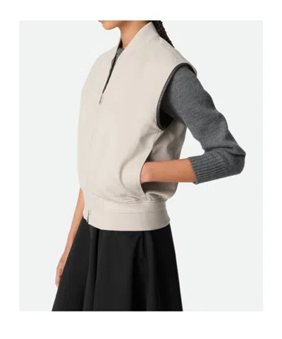 Bottega Veneta Twill Vest With Ribbed Collar And Hem In Neutral