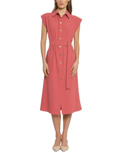 Luxely Marigold Belted Midi Shirtdress In Pink