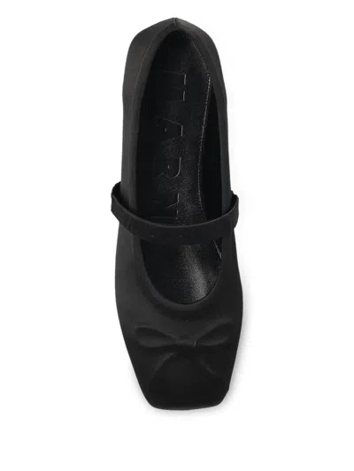 Marni Black Ballerinas With Embossed Bow Detail On The Front In Leather Woman