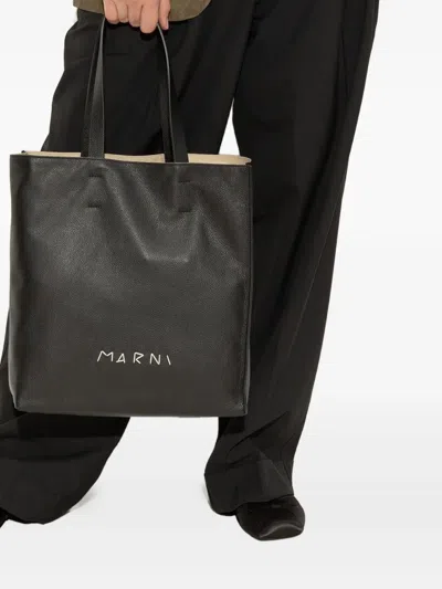 Marni Black Ballerinas With Embossed Bow Detail On The Front In Leather Woman