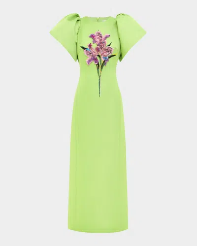 Leo Lin Lucinda Floral Sequin Puff-sleeve Maxi Dress