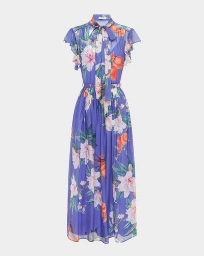 Leo Lin Grace Pleated Flutter-sleeve Midi Dress