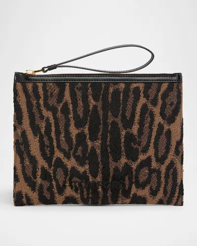 Tom Ford Wristlet Pouch Bag In Jacquard And Calf Leather