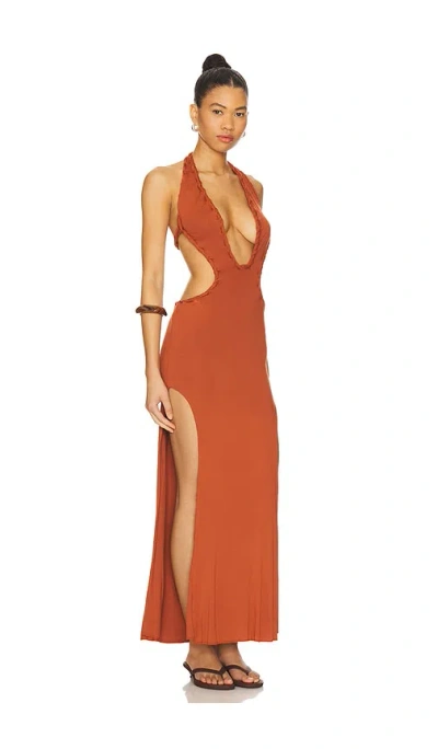 Indah Isla Solid Braided Maxi Dress In Brown