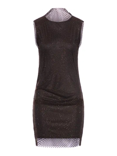 Sportmax Fitted Mini Dress With Textured Mesh Overlay In Black