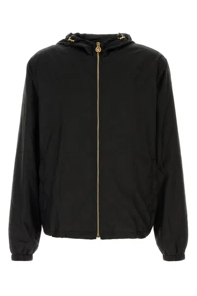 Versace Nylon Jacket With Hood And Elastic Cuffs In Black