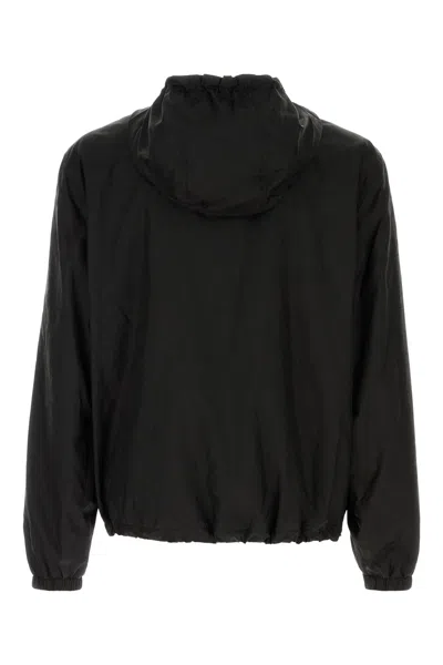 Versace Nylon Jacket With Hood And Elastic Cuffs In Black