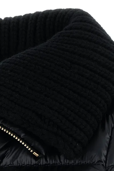 Herno Long Navy Puffer Jacket With Removable Ribbed Collar In Black